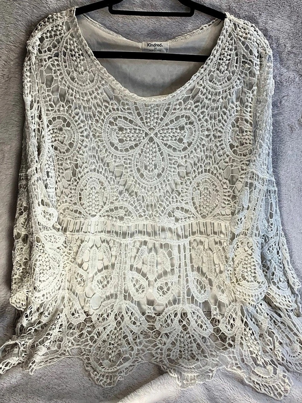 Kindred Crochet Lace Poncho Top Blouse White Cream Plus Size 3X